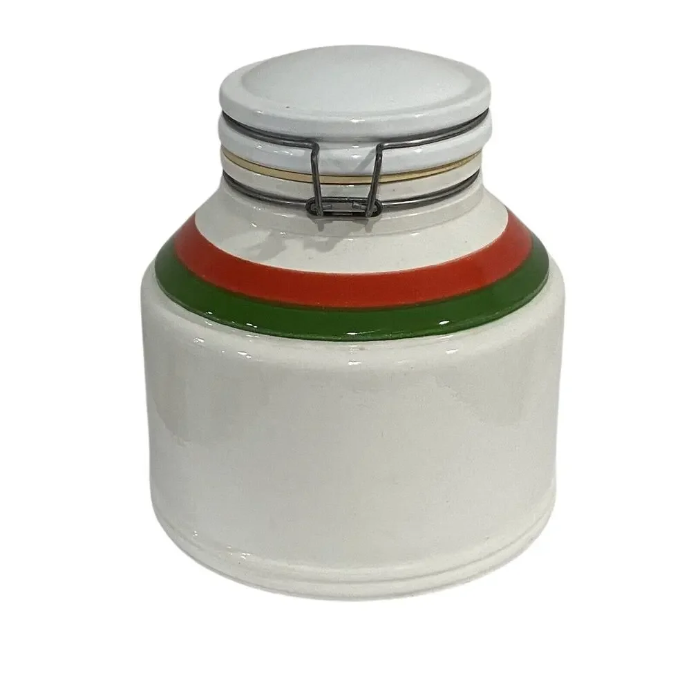 Vintage 1970s Massimo Baldelli Line Italia Cookie Jar White Red Green Ceramic